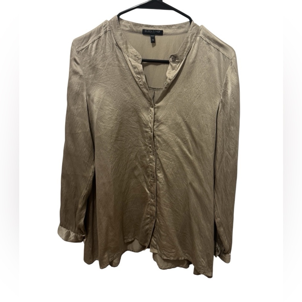 Eileen Fisher 100% Silk Button Down Blouse Size Medium Petite